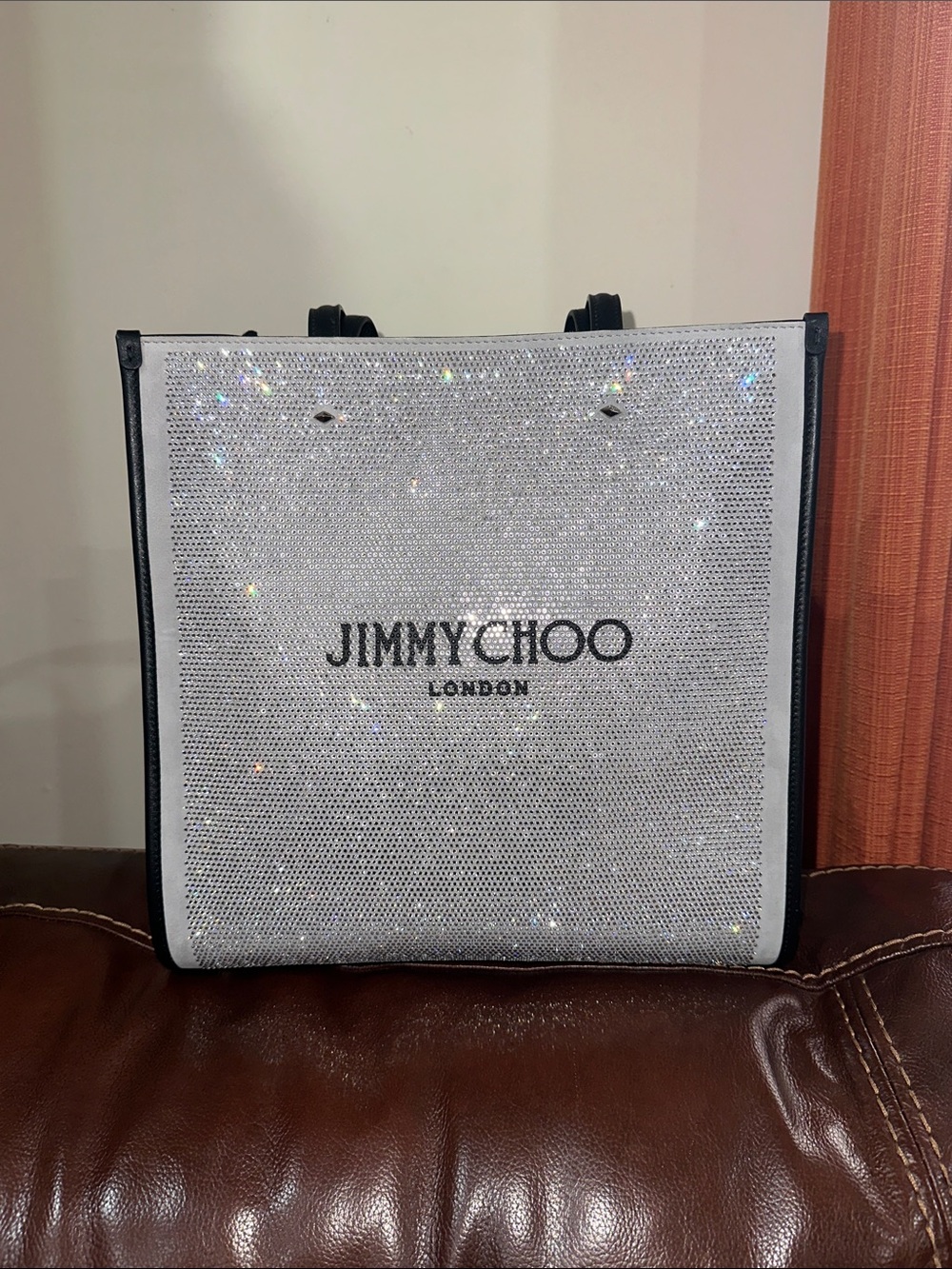🔥🔥Authentic New Jimmy Choo Diamond Rhinestone Silver Sparkly Tote Shoulder Bag